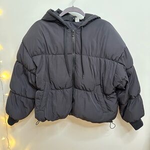 H&M Black Hooded Puffer Jacket